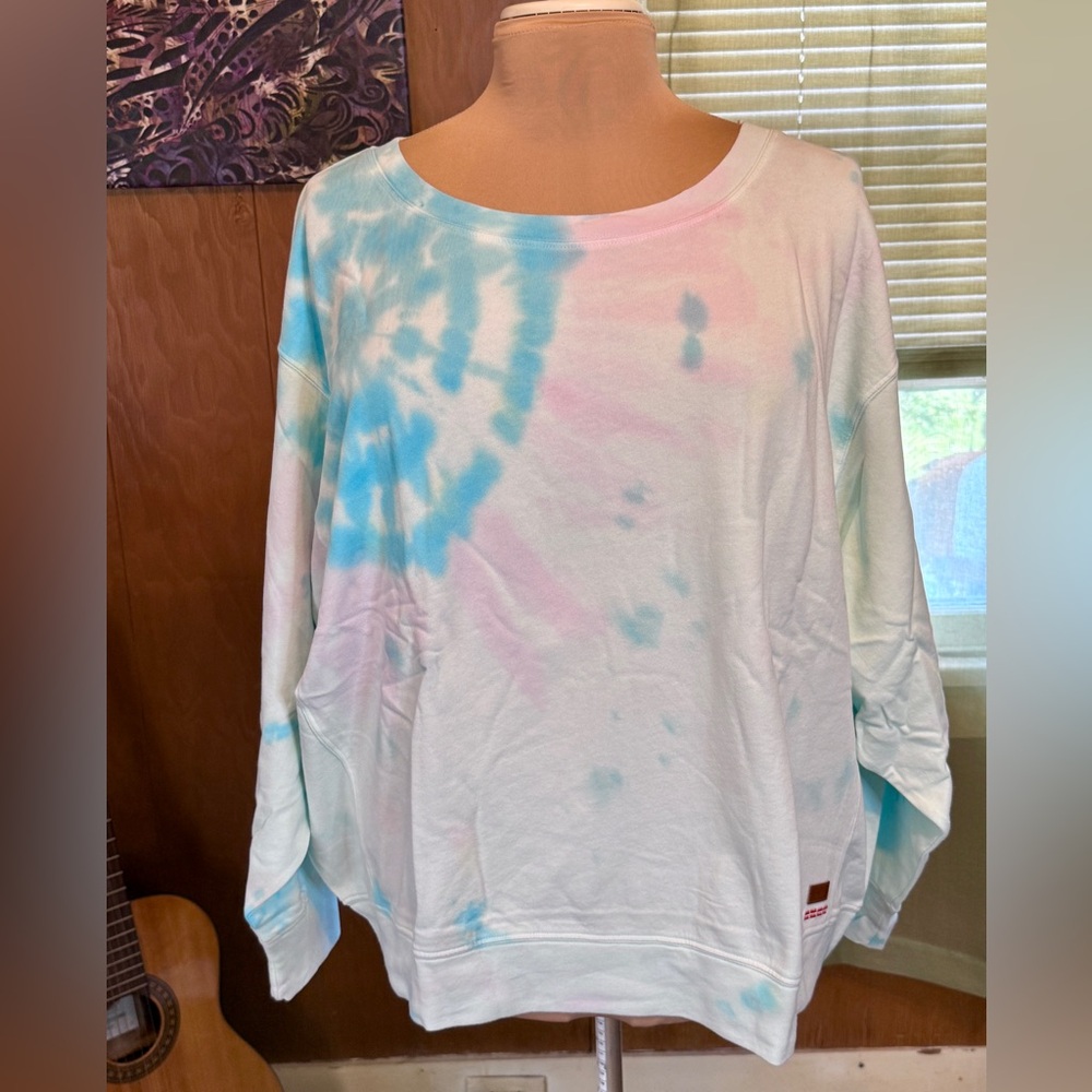 Peace Love World Tie-Dye French Terry Sweatshirt - Aqua (Size 2X)